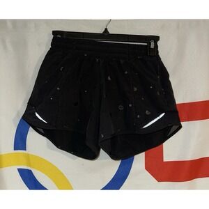 Lululemon Hotty Hot Short Womens 0 4" Logo Flourish Black Iridescent Polka Dot